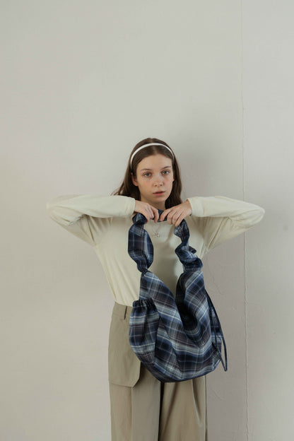 Nylon Check Gathered Shoulder Bag