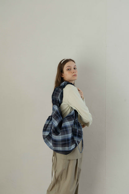 Nylon Check Gathered Shoulder Bag