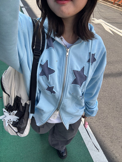 Star Patchwork Zip Hoodie