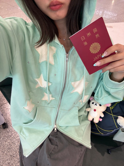 Star Patchwork Zip Hoodie