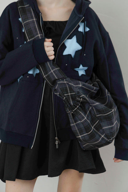 Nylon Check Gathered Shoulder Bag