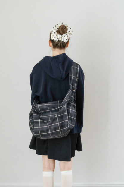 Nylon Check Gathered Shoulder Bag