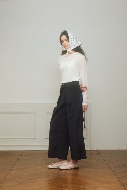 Skirt-Layered Nylon Pants