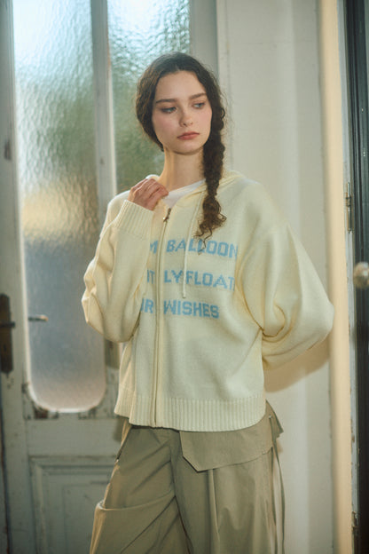 Letter Print Knit Zip Hoodie