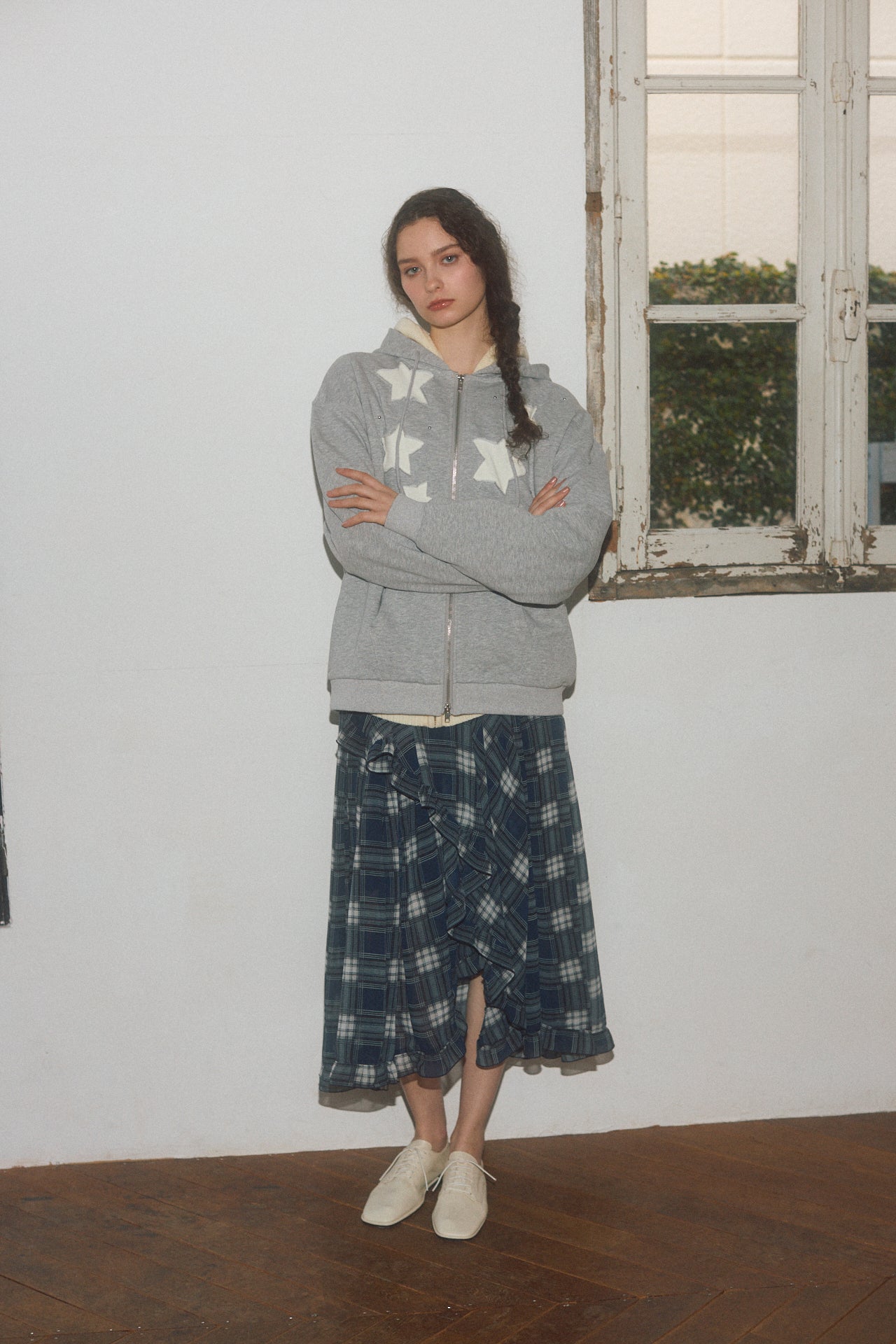 Asymmetrical Check Chiffon Skirt