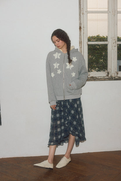 Asymmetrical Check Chiffon Skirt