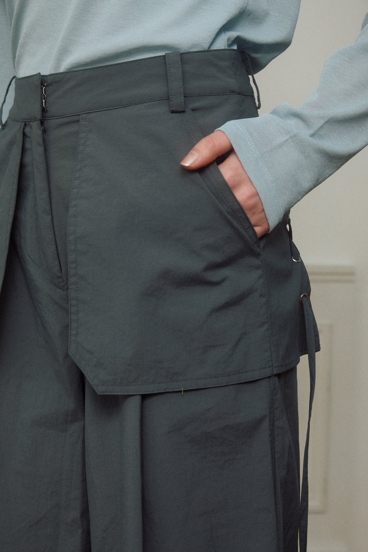 Skirt-Layered Nylon Pants