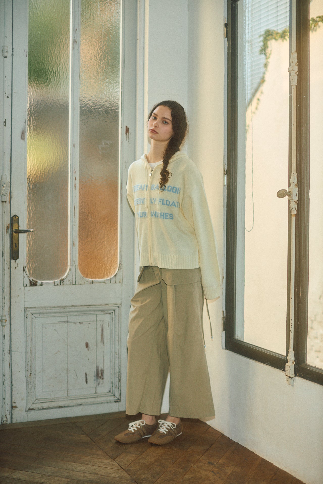 Letter Print Knit Zip Hoodie