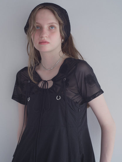 Printed Sheer Short Sleeve Tops
