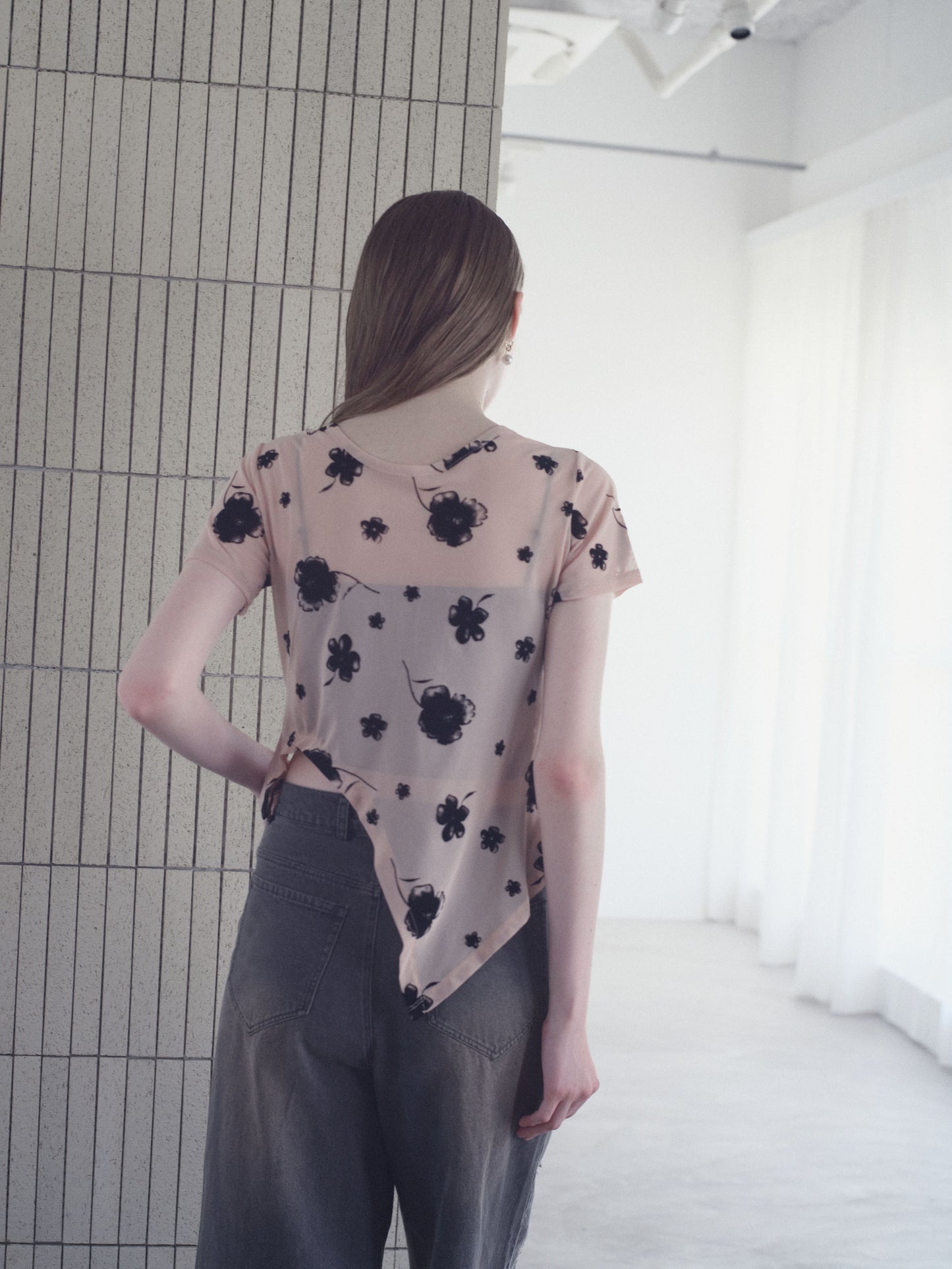 Printed Sheer Short Sleeve Tops