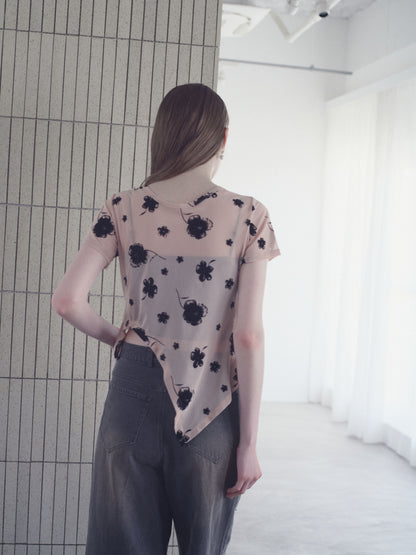Printed Sheer Short Sleeve Tops